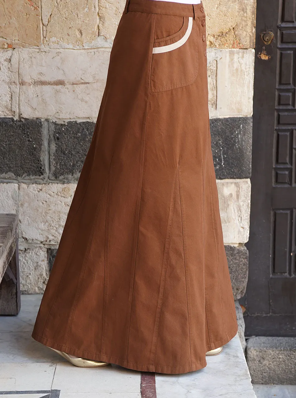 Contrast Trim Godet Maxi Skirt