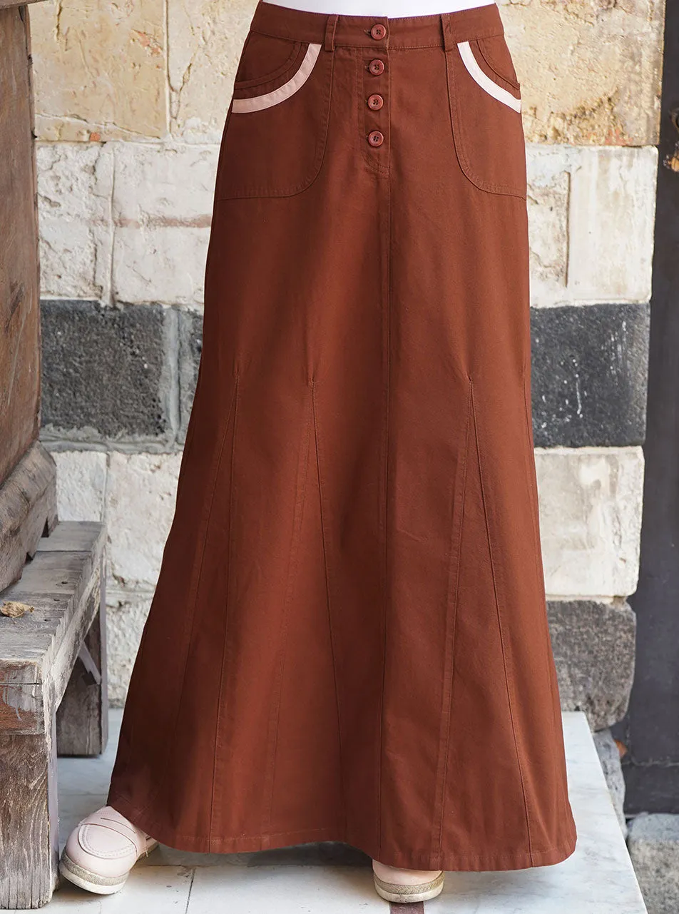 Contrast Trim Godet Maxi Skirt