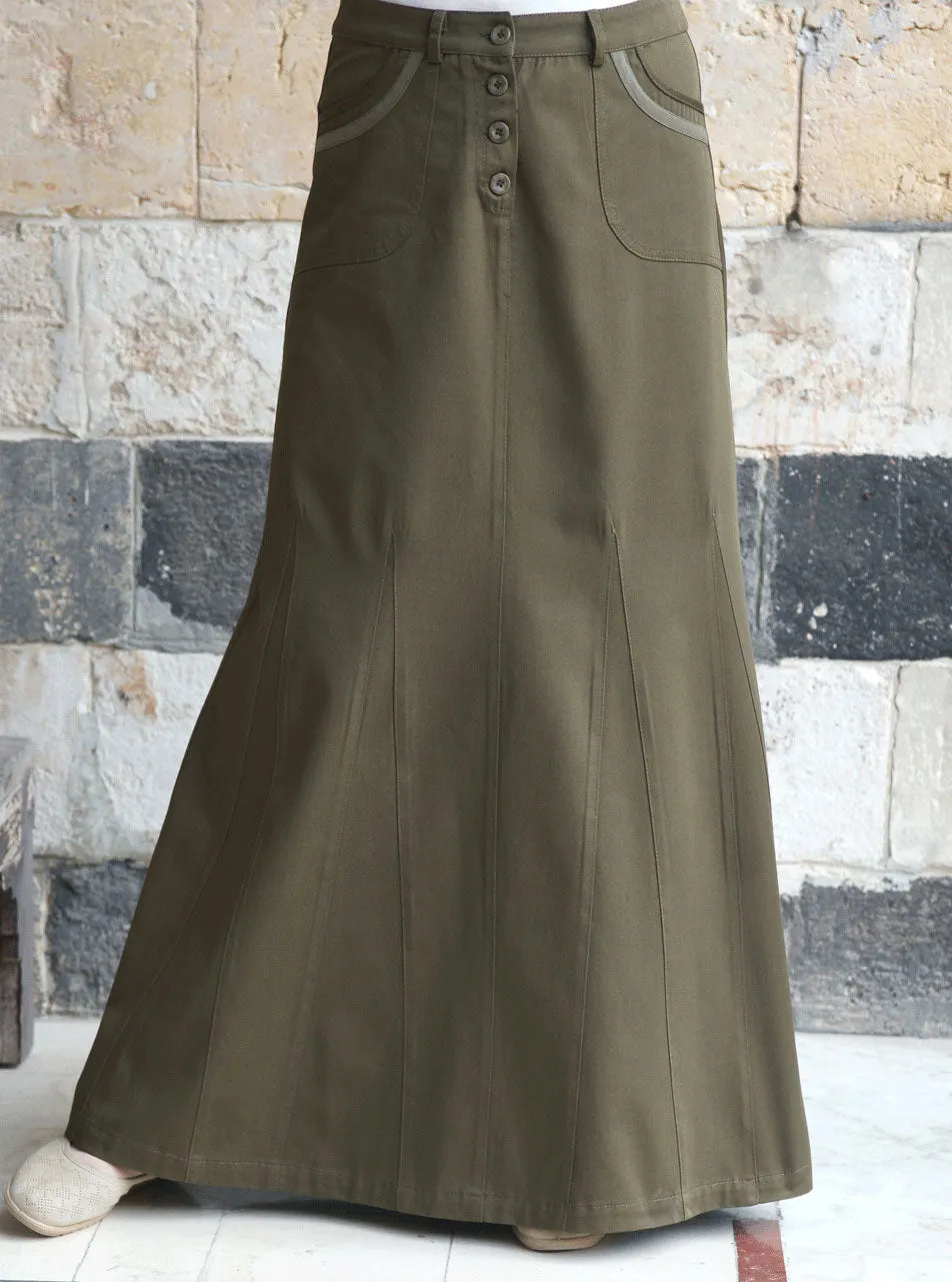 Contrast Trim Godet Maxi Skirt