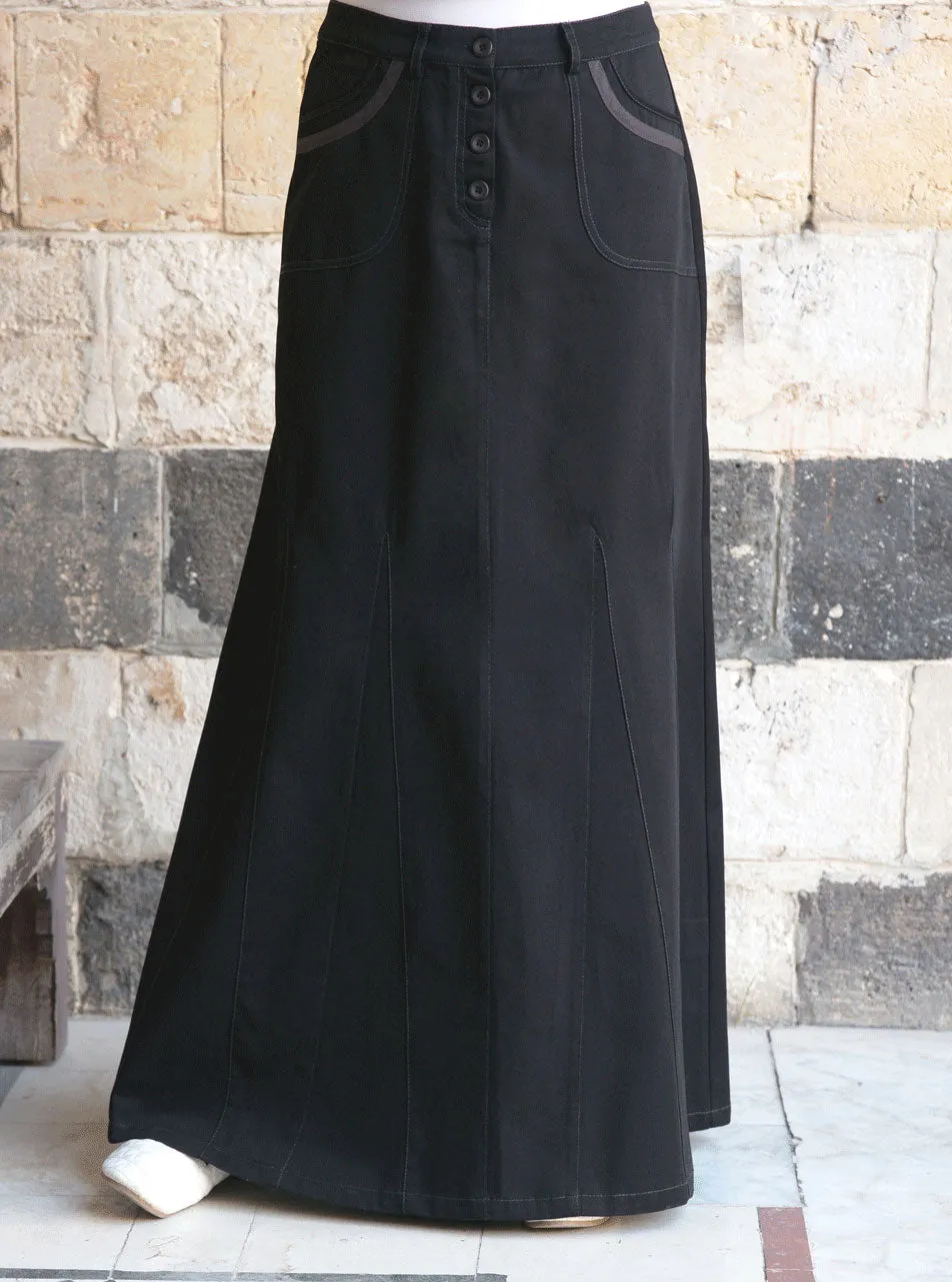 Contrast Trim Godet Maxi Skirt