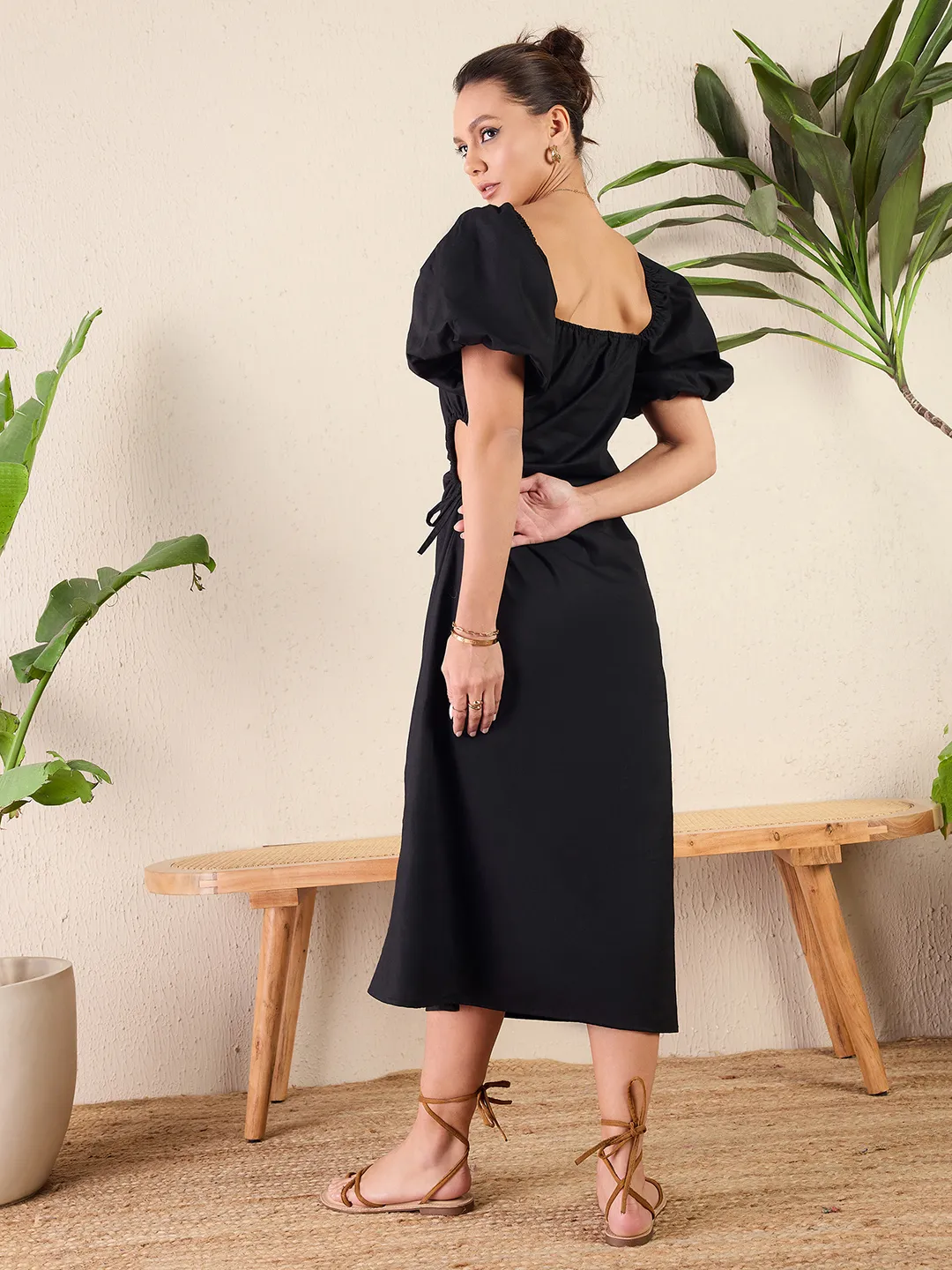 Cotton Poplin Side Cut-Out Midi Dress