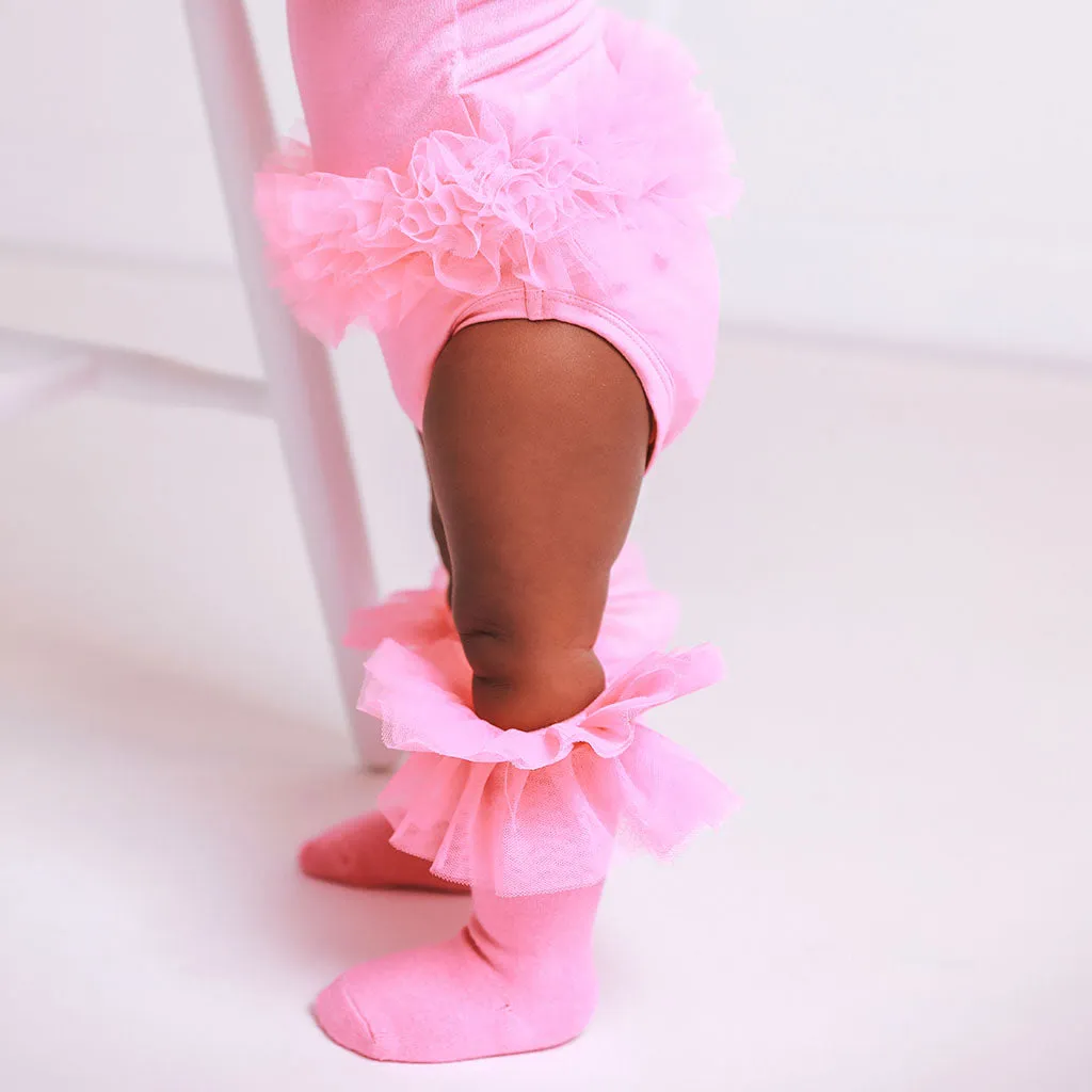 Cruisin' Pink Tulle Sleeve Ruffled Back Bodysuit