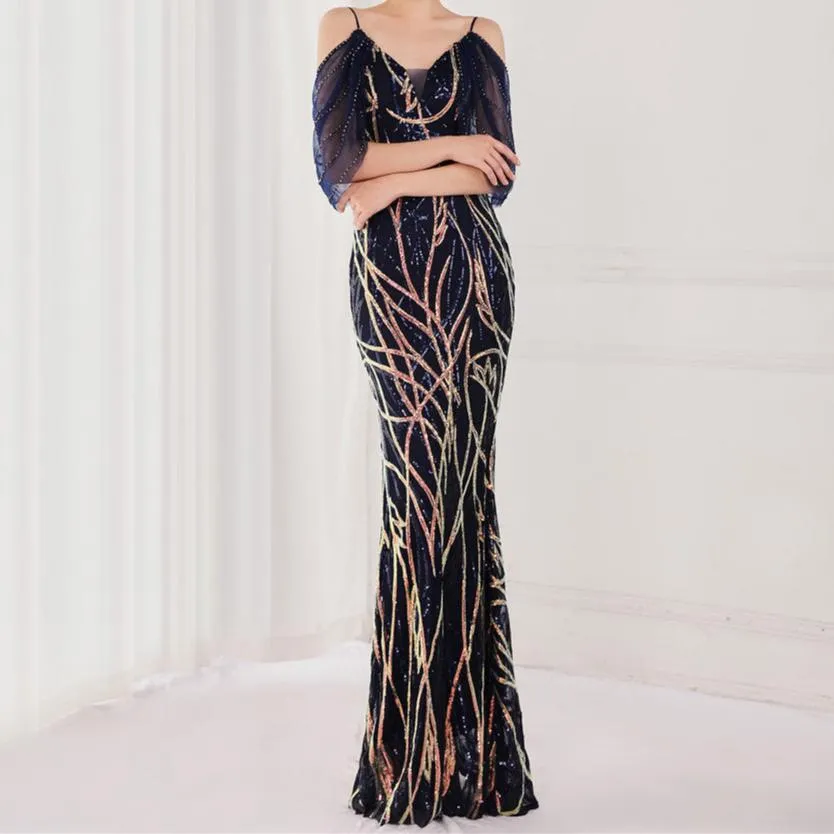 Dakota Off Shoulder Sequined Maxi Dress