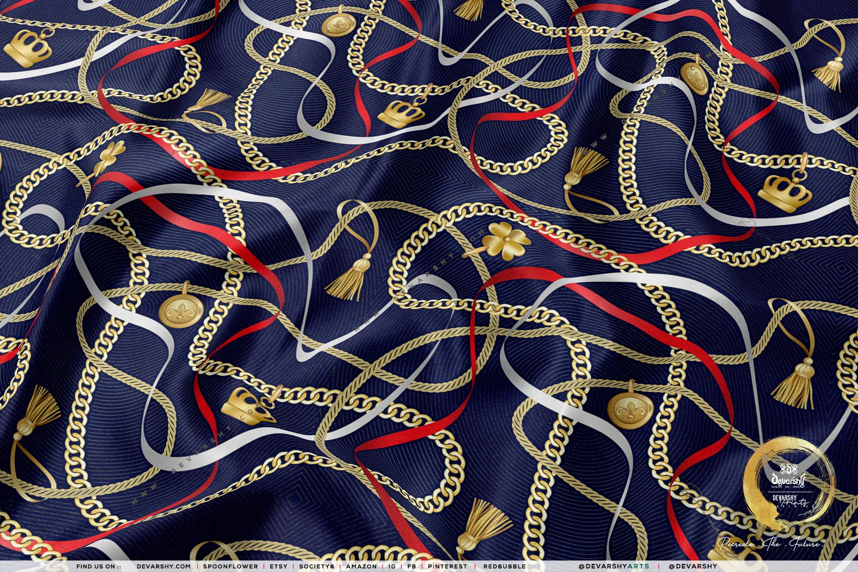 Decorative Chains Apparel Fabric 3Meters , 6 Designs | 8 Fabrics Option | Baroque Fabric By the Yard | 041