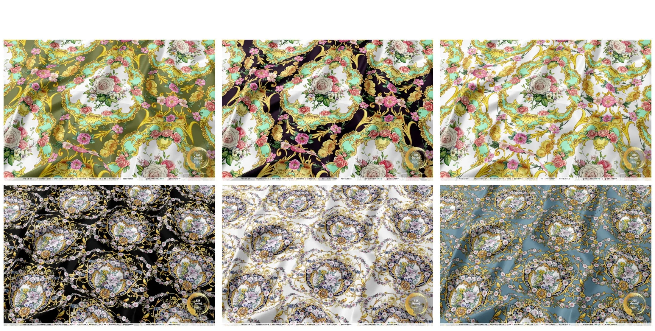 Decorative Florals Apparel Fabric 3Meters , 6 Designs | 8 Fabrics Option | Baroque Fabric By the Yard | 046