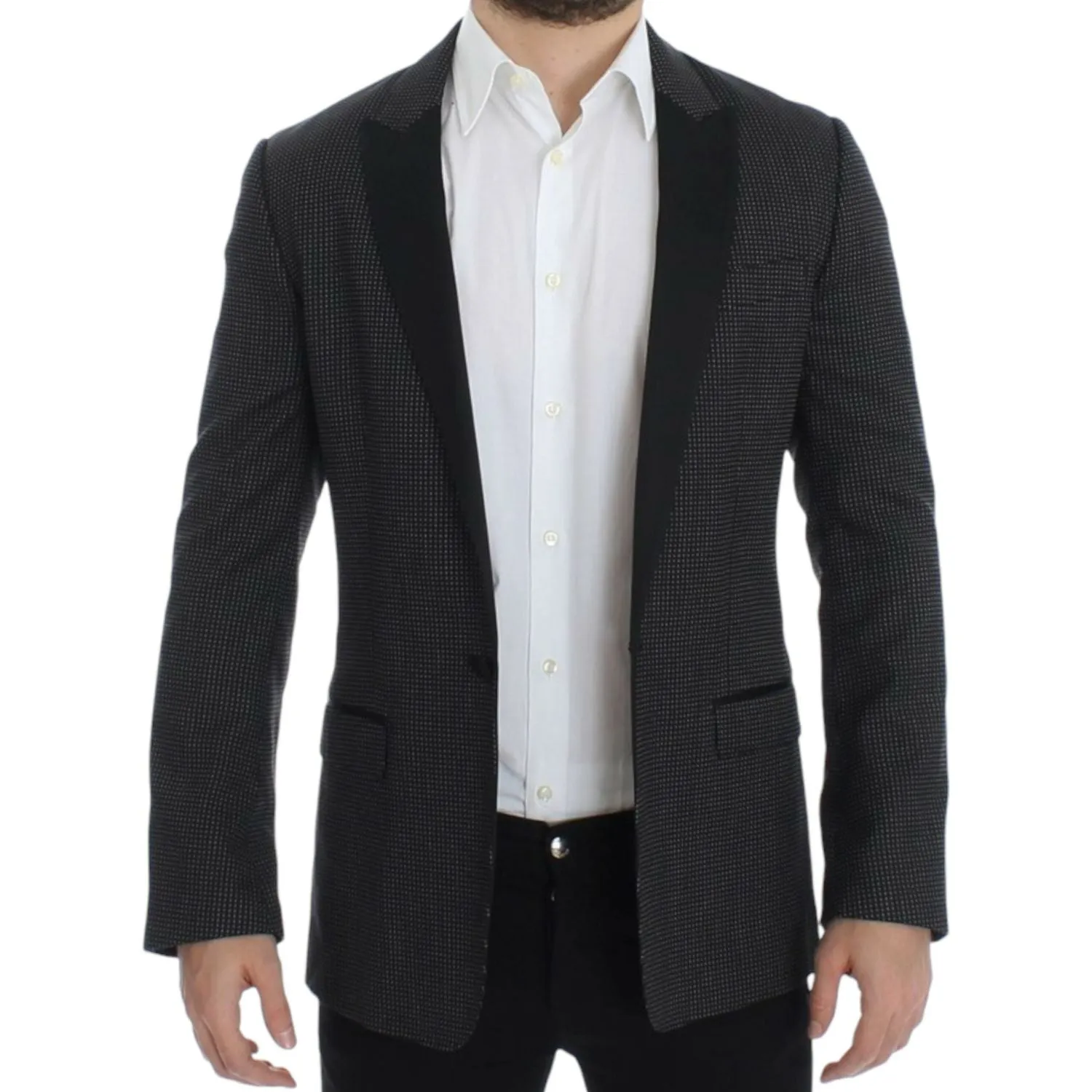 Dolce & Gabbana Elegant Black Polka Dotted Slim Fit Blazer