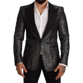 Dolce & Gabbana Metallic Gray Jacquard Slim Fit Blazer