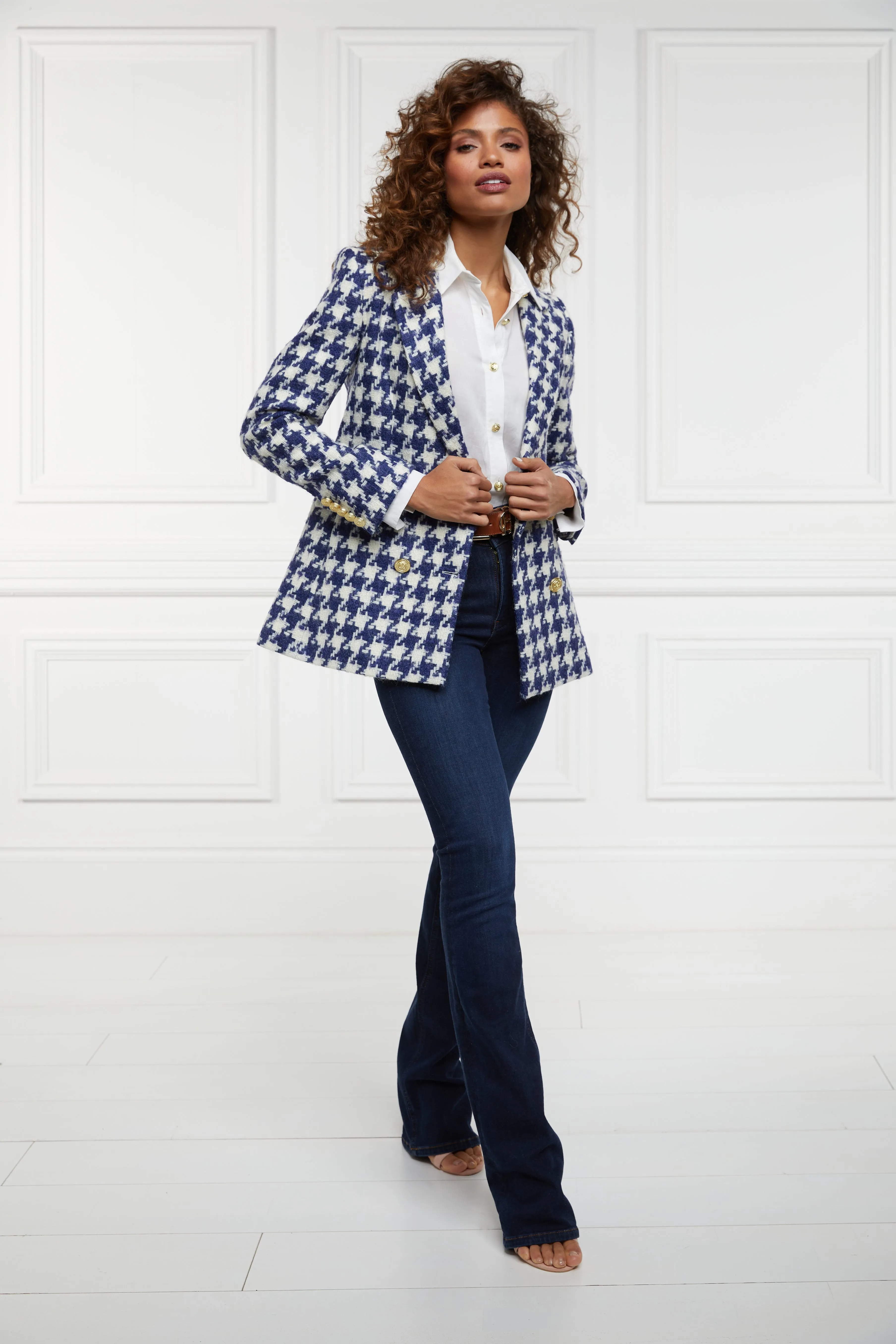 Double Breasted Blazer (Large Scale Navy Houndstooth)