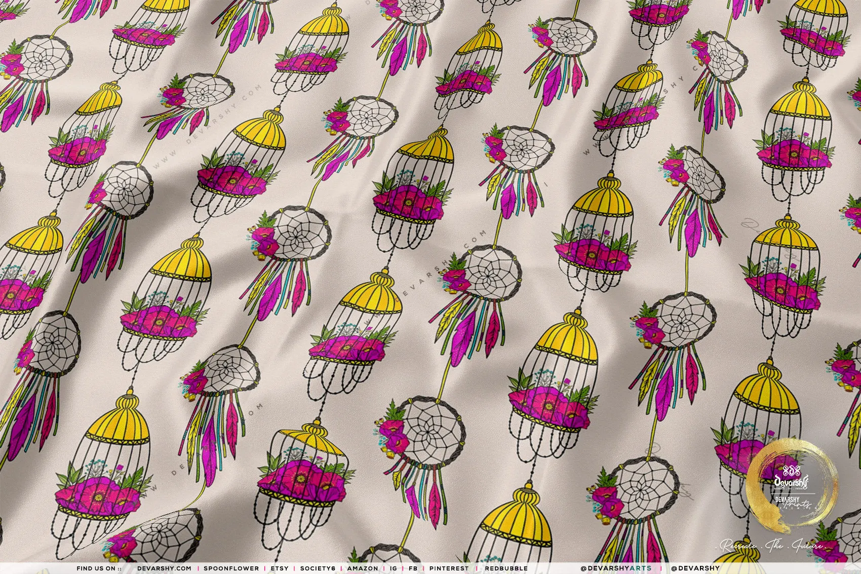 Dream Catcher Apparel Fabric 3Meters , 6 Designs | 8 Fabrics Option | Boho Fabric By the Yard | 040