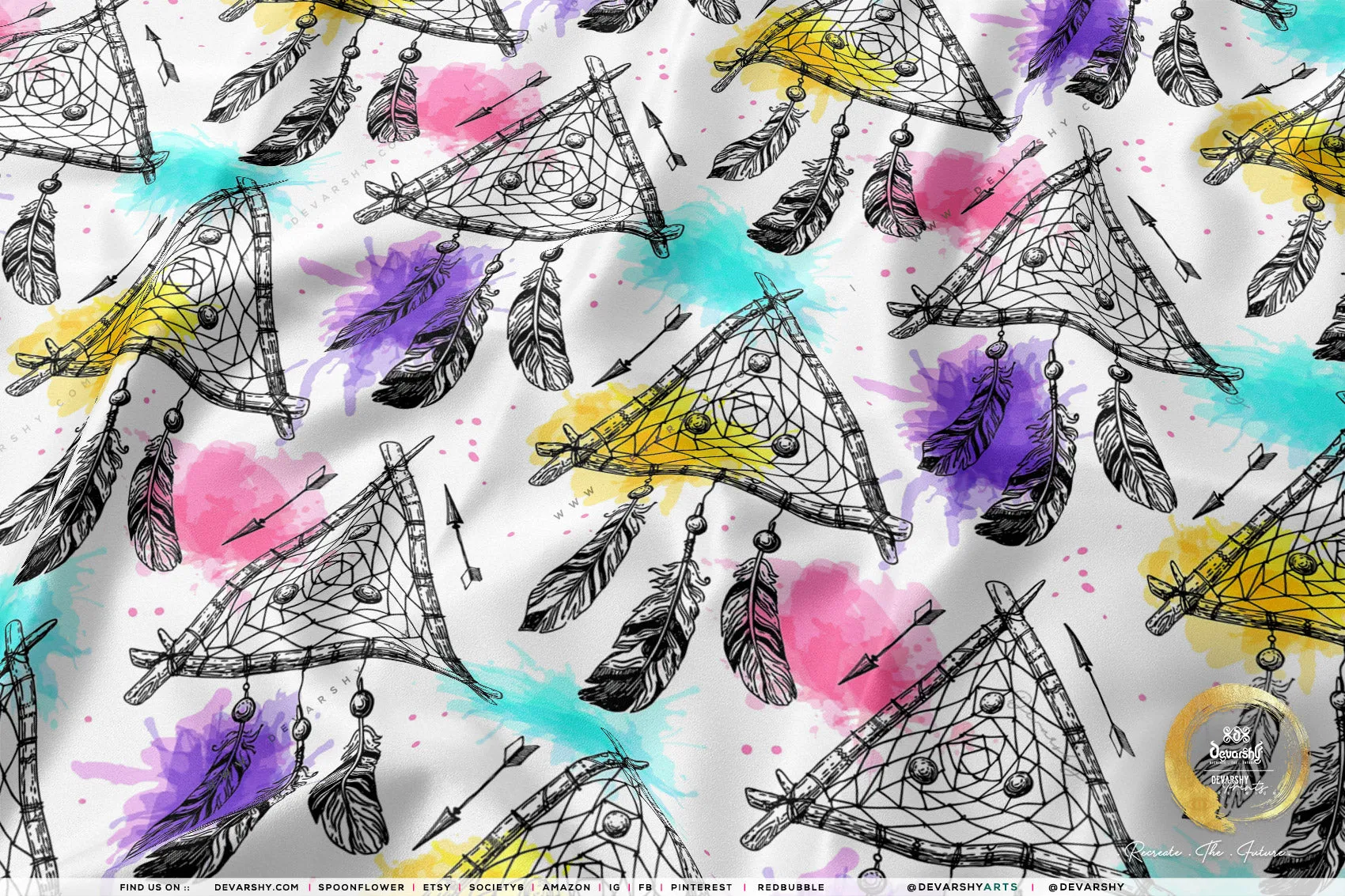 Dreamcatchers Apparel Fabric 3Meters , 6 Designs | 8 Fabrics Option | Boho Fabric By the Yard | 040