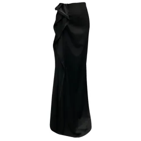 Dries Van Noten Black Ruffled Draped Crepe Maxi Skirt