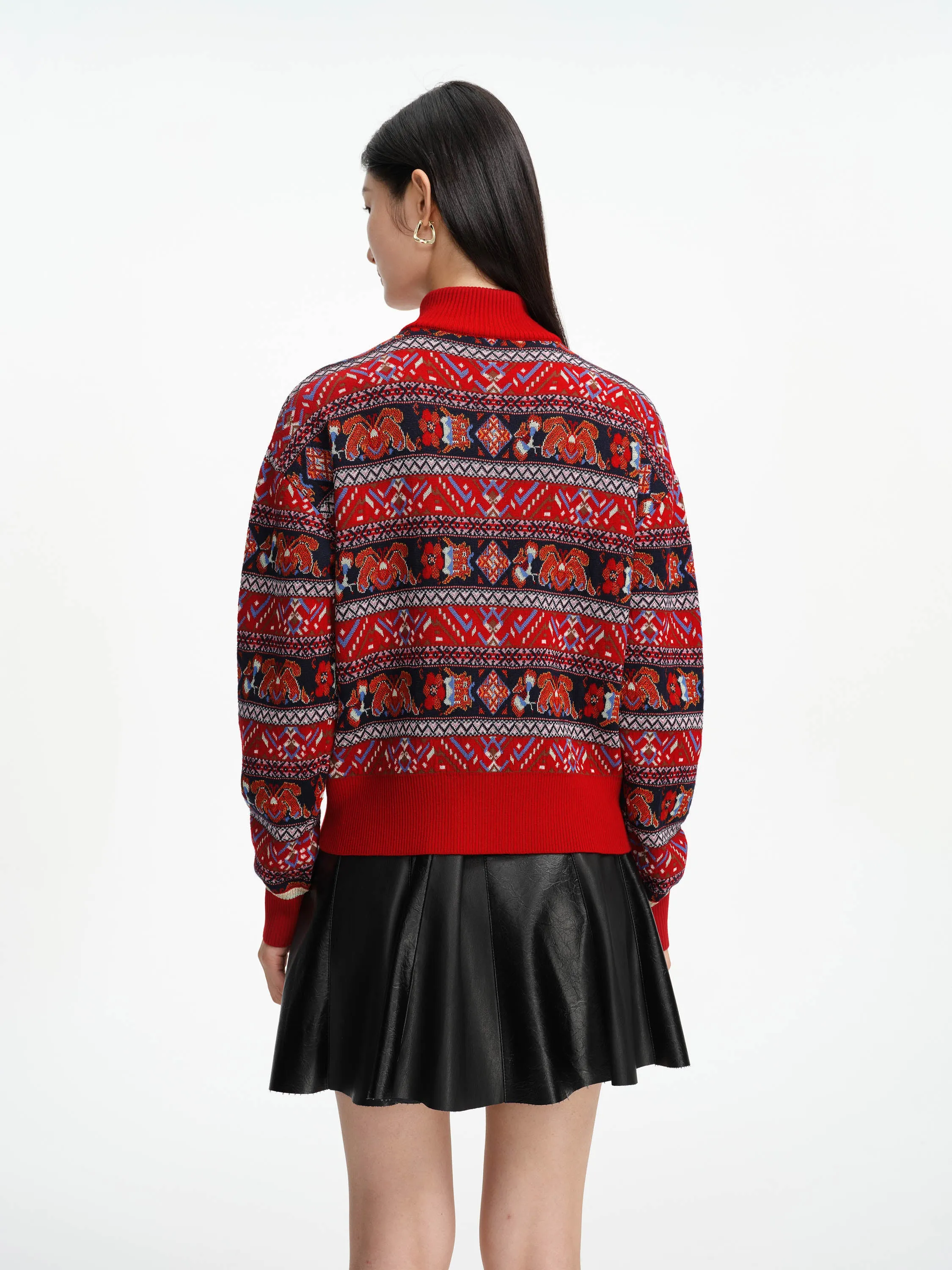 EP YAYING Retro Style Polo Jacquard Sweater