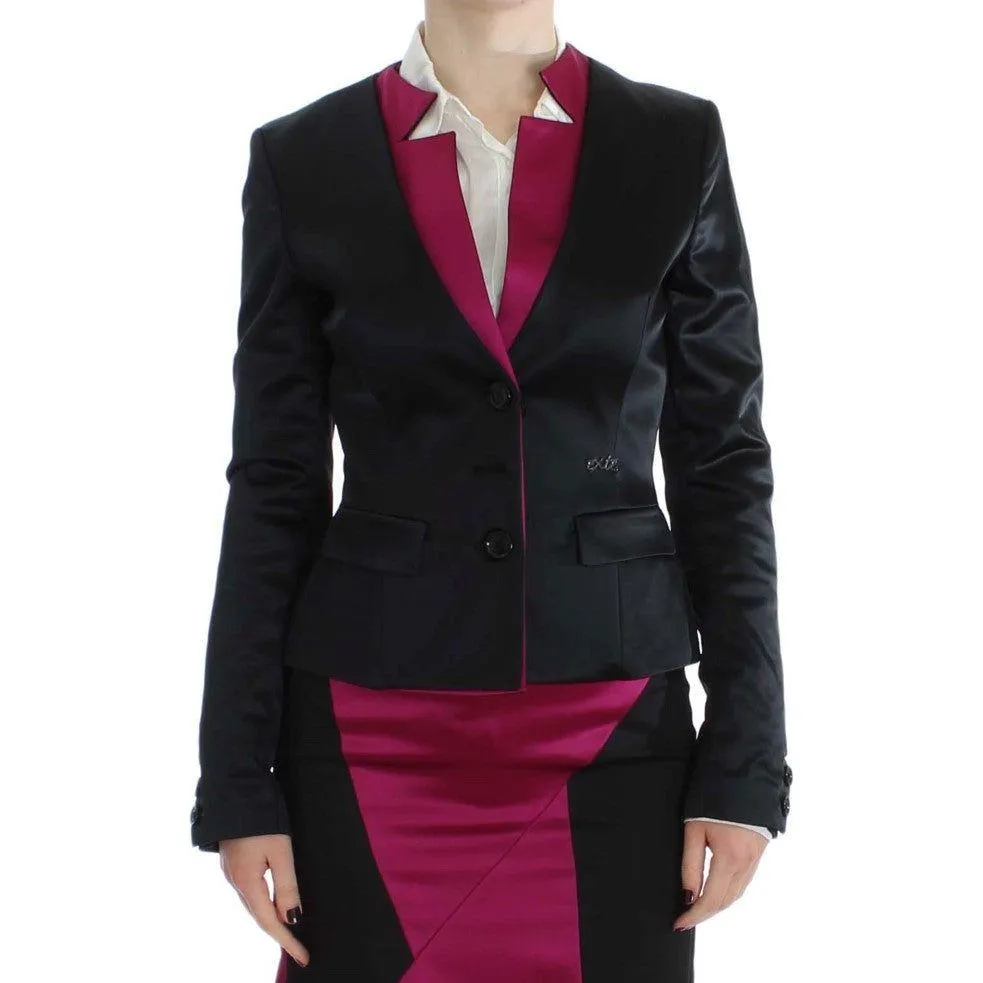 Exte Chic Black and Pink Single-Breasted Blazer