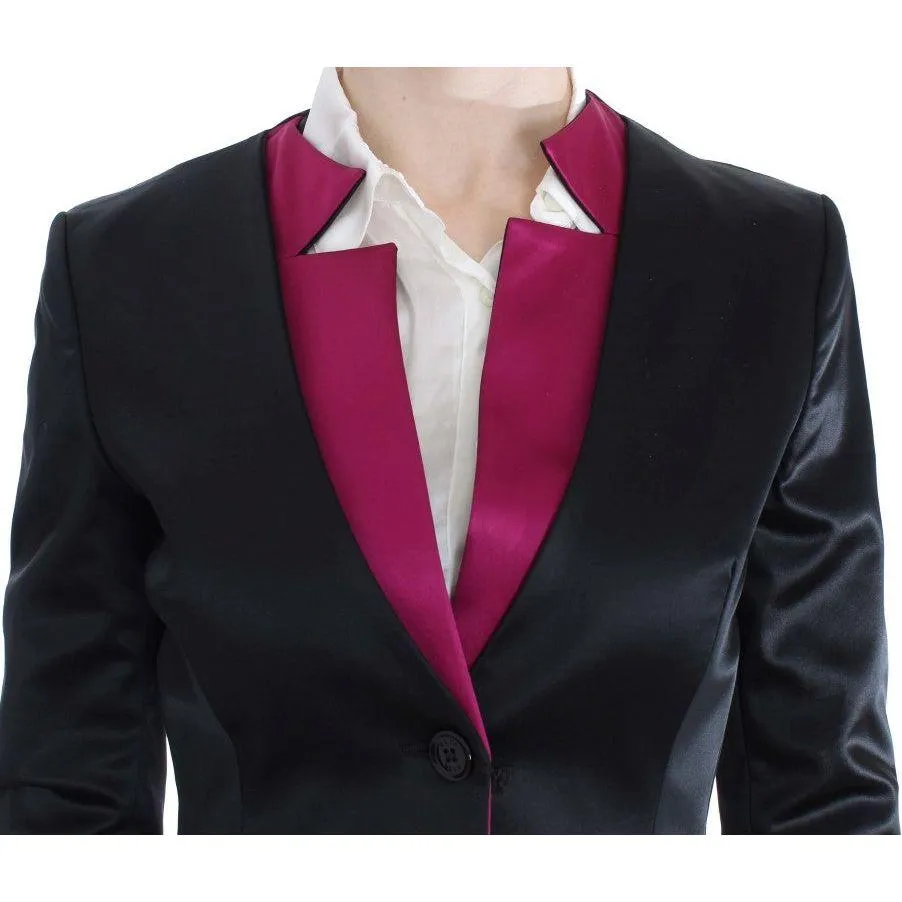 Exte Chic Black and Pink Single-Breasted Blazer