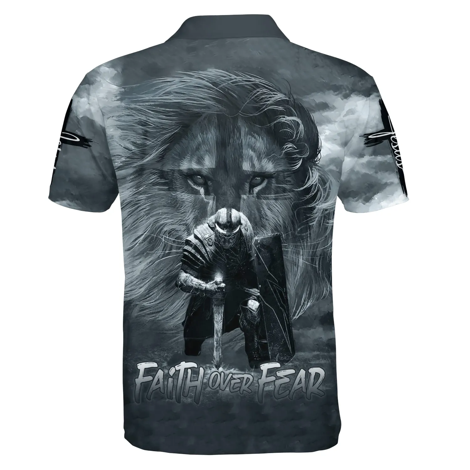 Faith Over Fear Lion Warrior Polo Shirt - Christian Shirts & Shorts