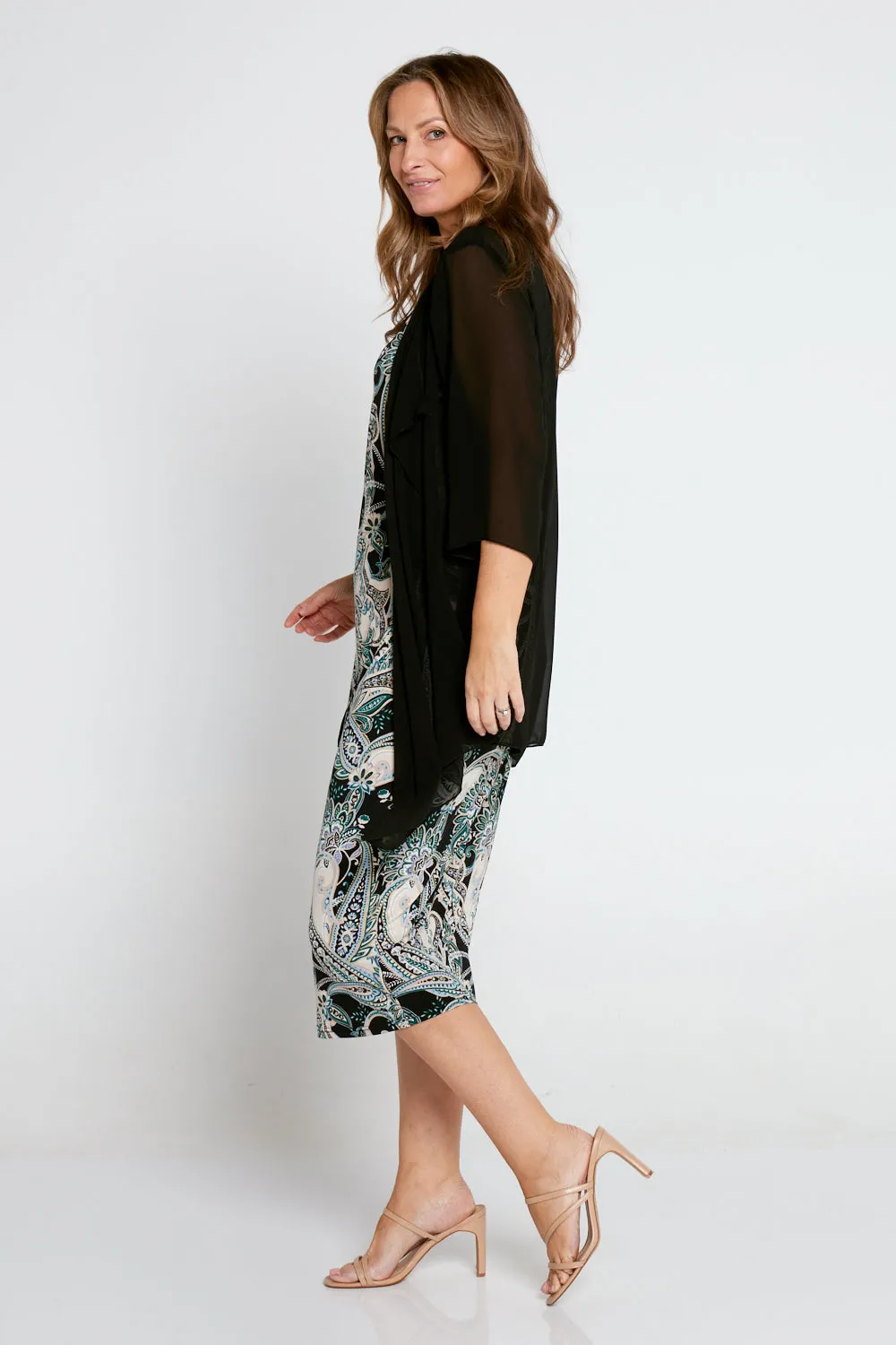 Findon Midi Slip Dress - Black Mint Paisley