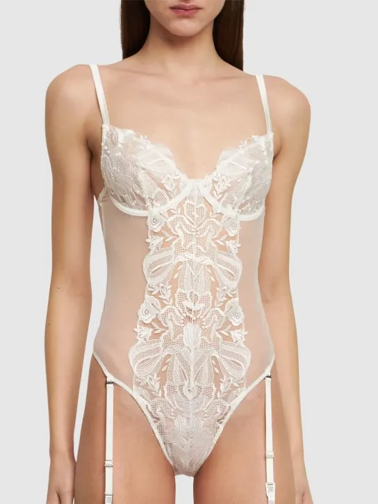 Fleur Du Mal   Floral bow embroidered bodysuit 