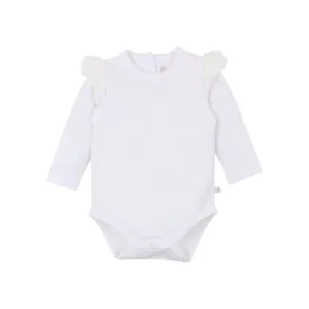 Fox & Finch Netting Ruffle Bodysuit in Cloud (Size 3M-2Y)