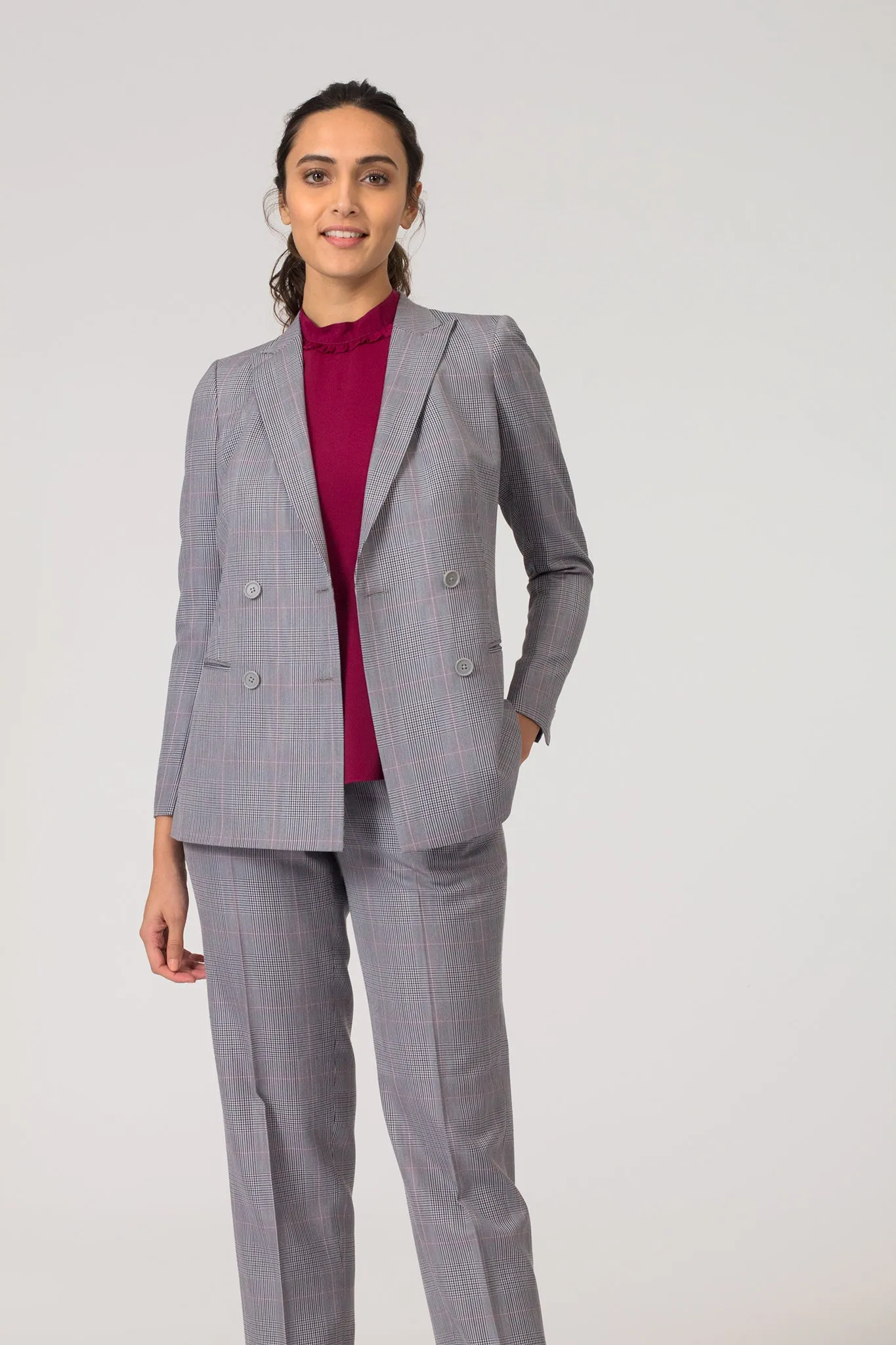 Glen Plaid Double Breasted Blazer with Trouser