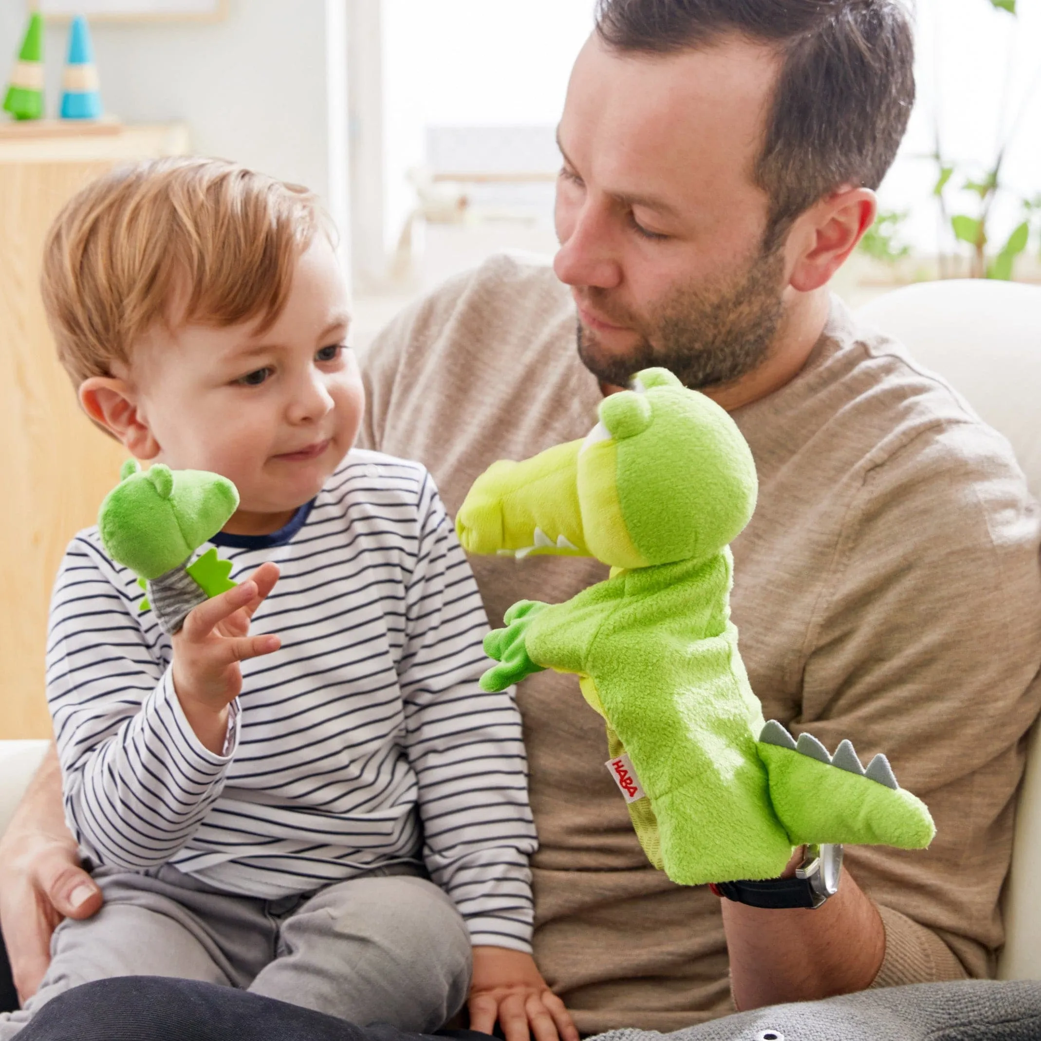 Glove Puppet Crocodile With Baby Hatchling Finger Puppet