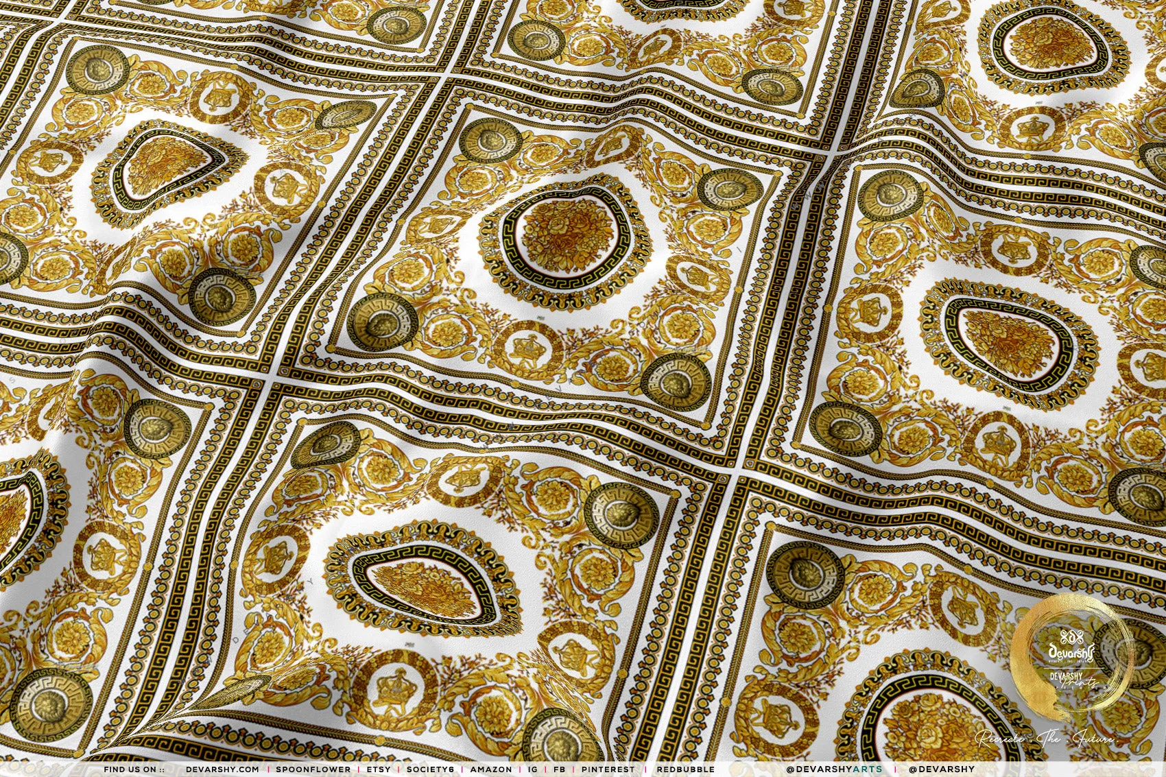 Gold Medallion Apparel Fabric 3Meters , 9 Designs | 8 Fabrics Option | Fabric By the Yard | 030