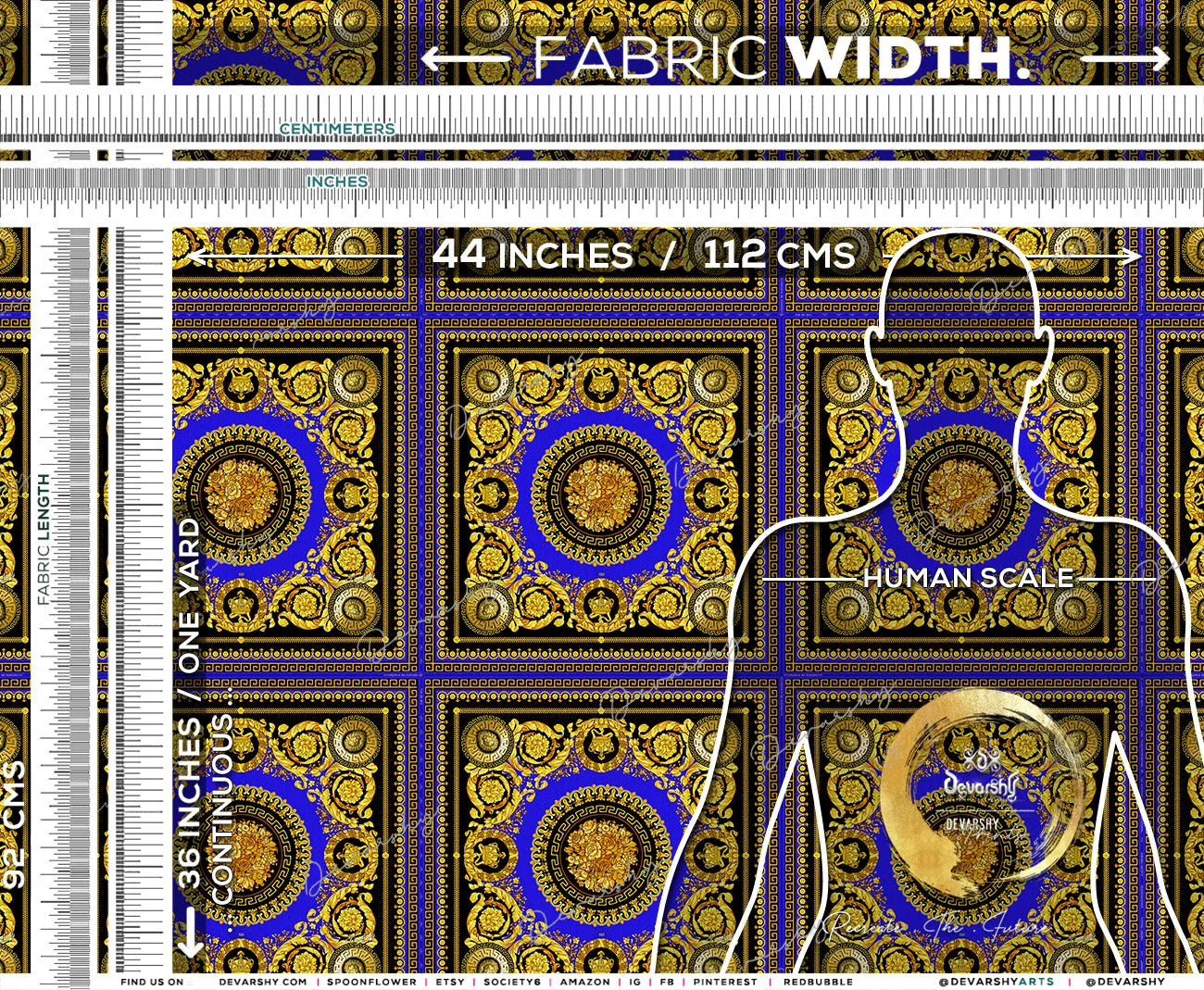 Gold Medallion Apparel Fabric 3Meters , 9 Designs | 8 Fabrics Option | Fabric By the Yard | 030