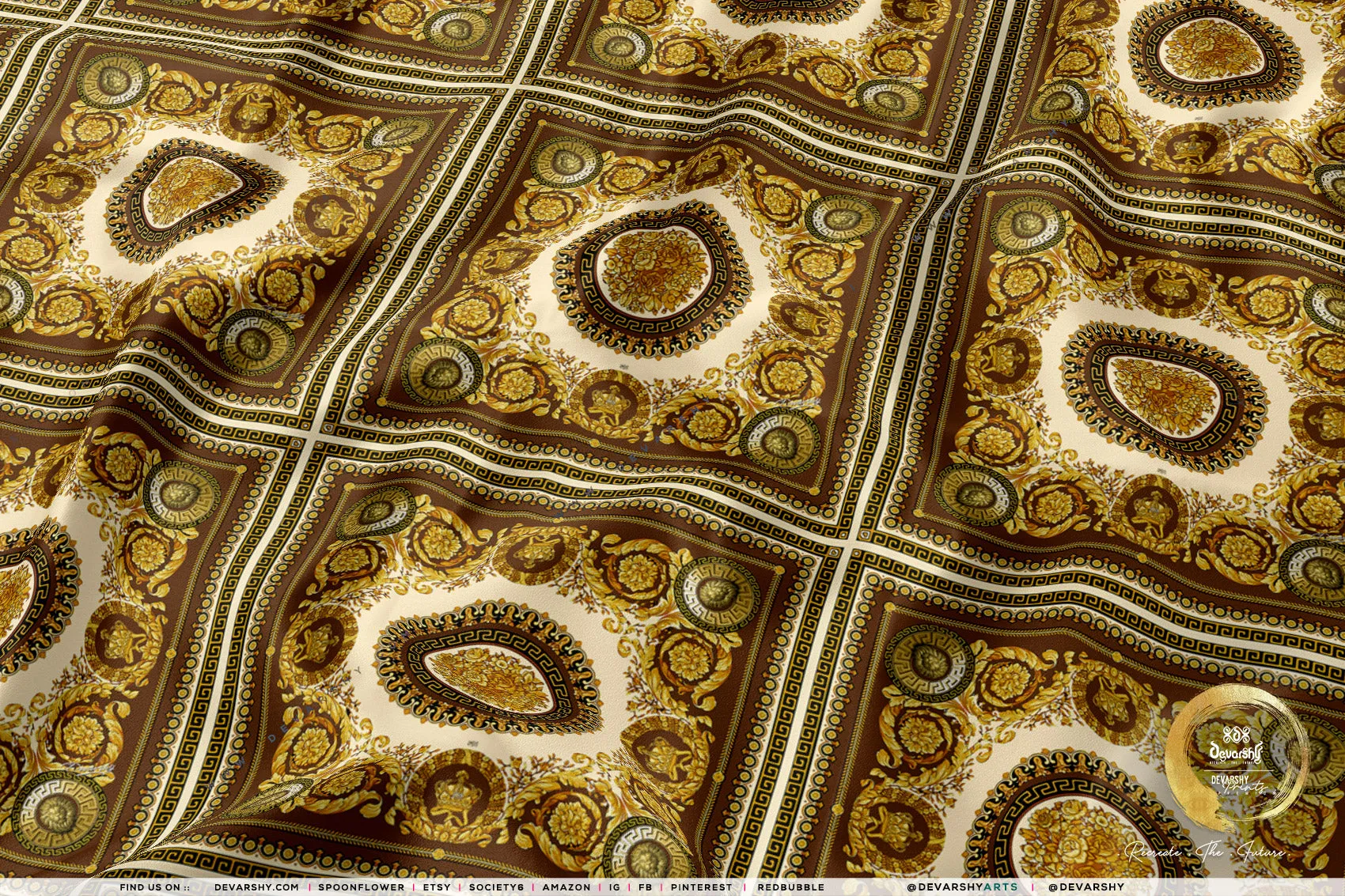 Gold Medallion Apparel Fabric 3Meters , 9 Designs | 8 Fabrics Option | Fabric By the Yard | 030