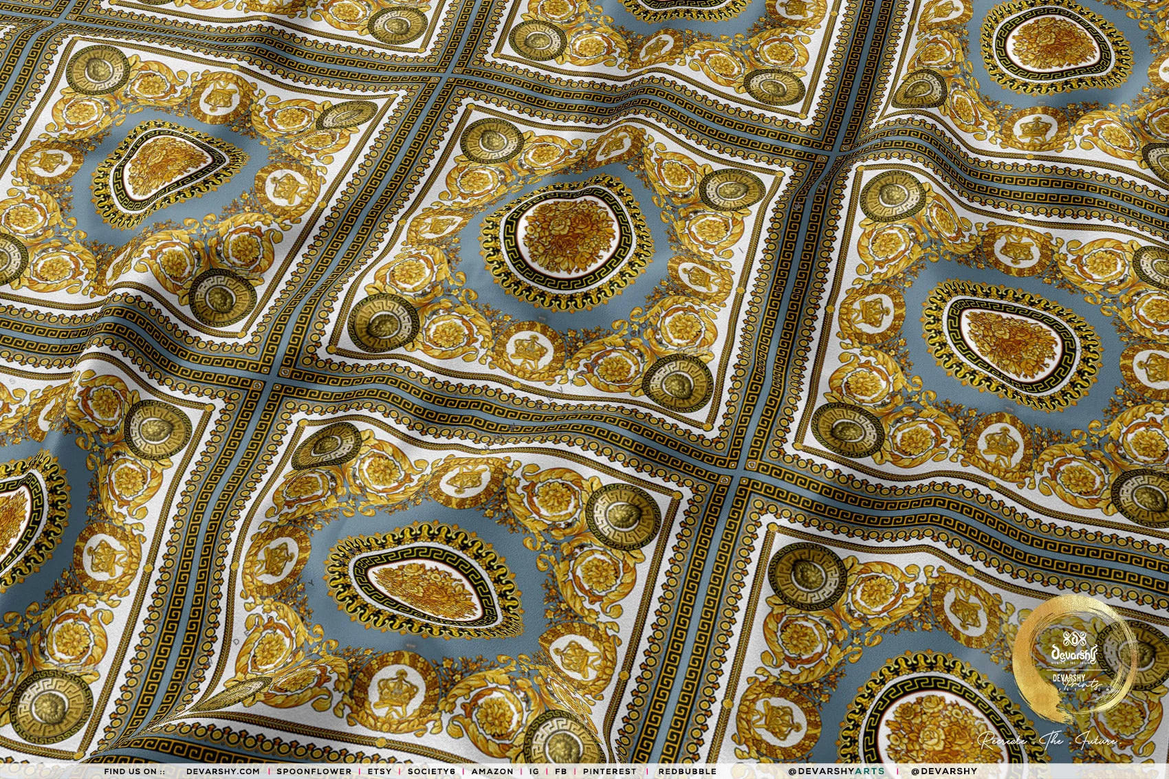 Gold Medallion Apparel Fabric 3Meters , 9 Designs | 8 Fabrics Option | Fabric By the Yard | 030