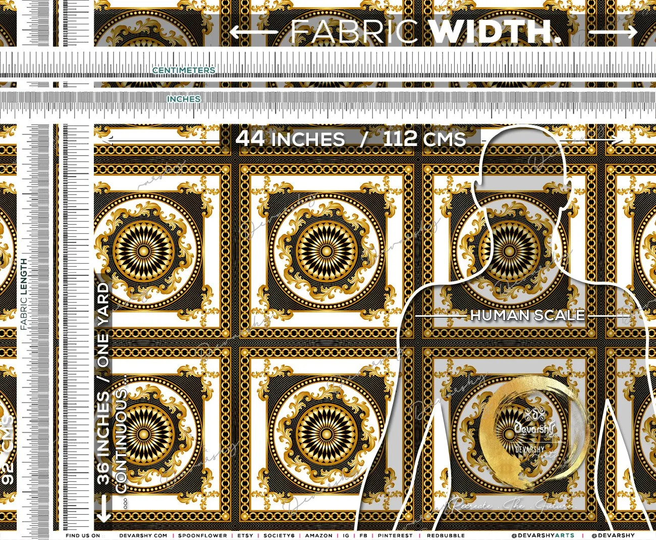 Golden Squares Apparel Fabric 3Meters , 6 Designs | 8 Fabrics Option | Baroque Fabric By the Yard | 039