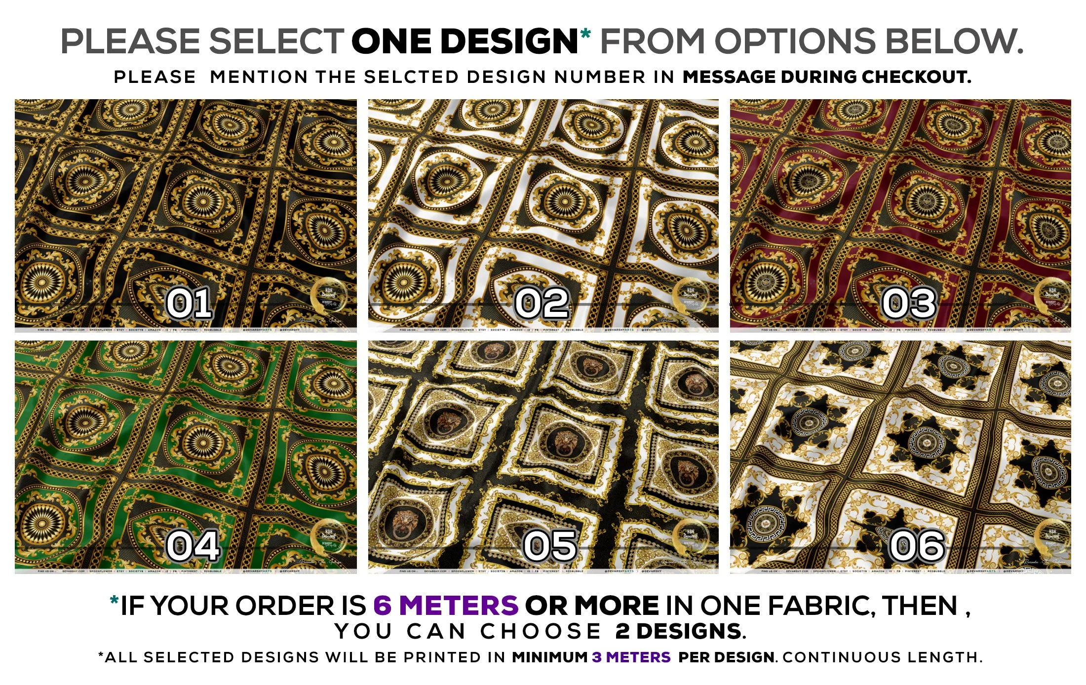 Golden Squares Apparel Fabric 3Meters , 6 Designs | 8 Fabrics Option | Baroque Fabric By the Yard | 039