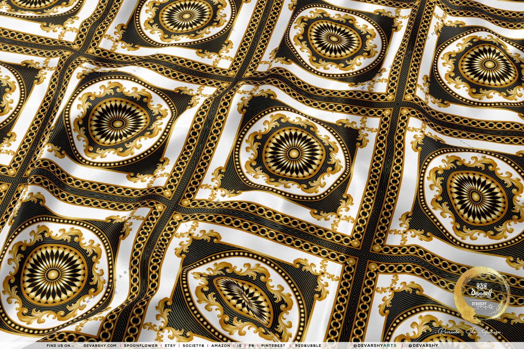 Golden Squares Apparel Fabric 3Meters , 6 Designs | 8 Fabrics Option | Baroque Fabric By the Yard | 039