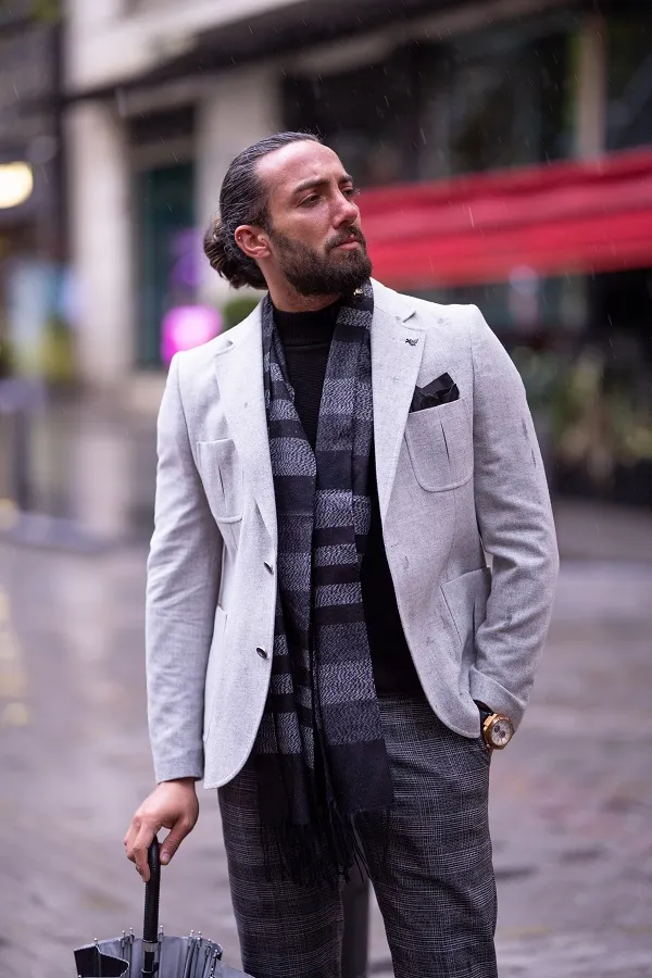 Gray Slim Fit Notch Lapel Blazer for Men | GentWith.com