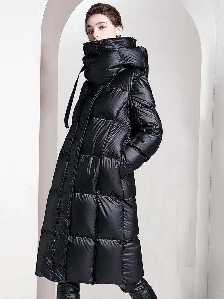 Hooded Quilted Down Snap Front Coat