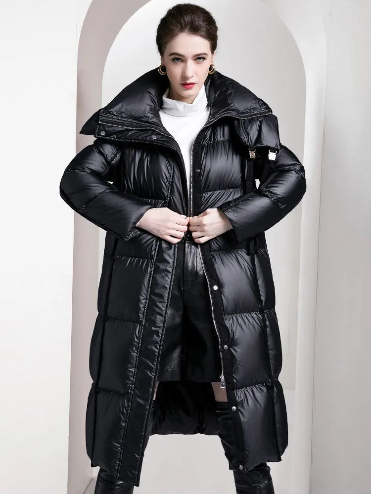 Hooded Quilted Down Snap Front Coat