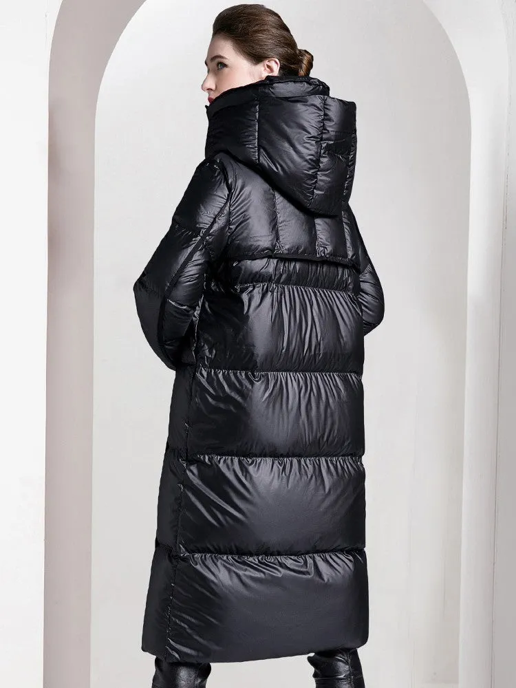 Hooded Quilted Down Snap Front Coat