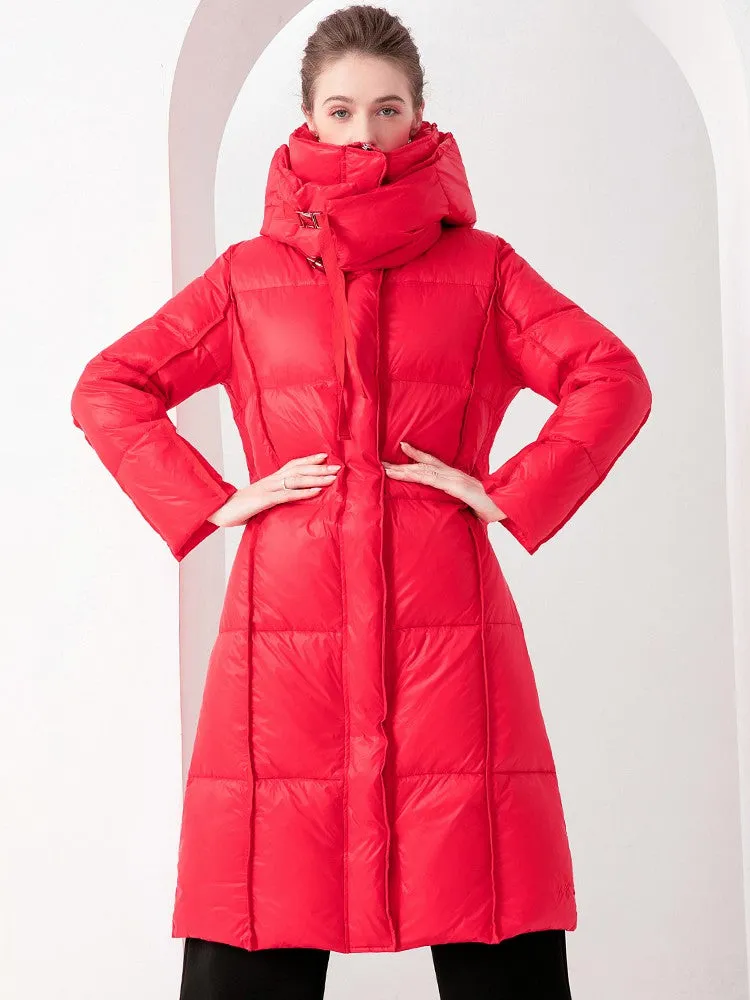 Hooded Quilted Down Snap Front Coat