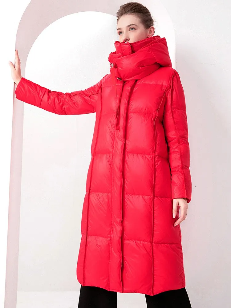 Hooded Quilted Down Snap Front Coat