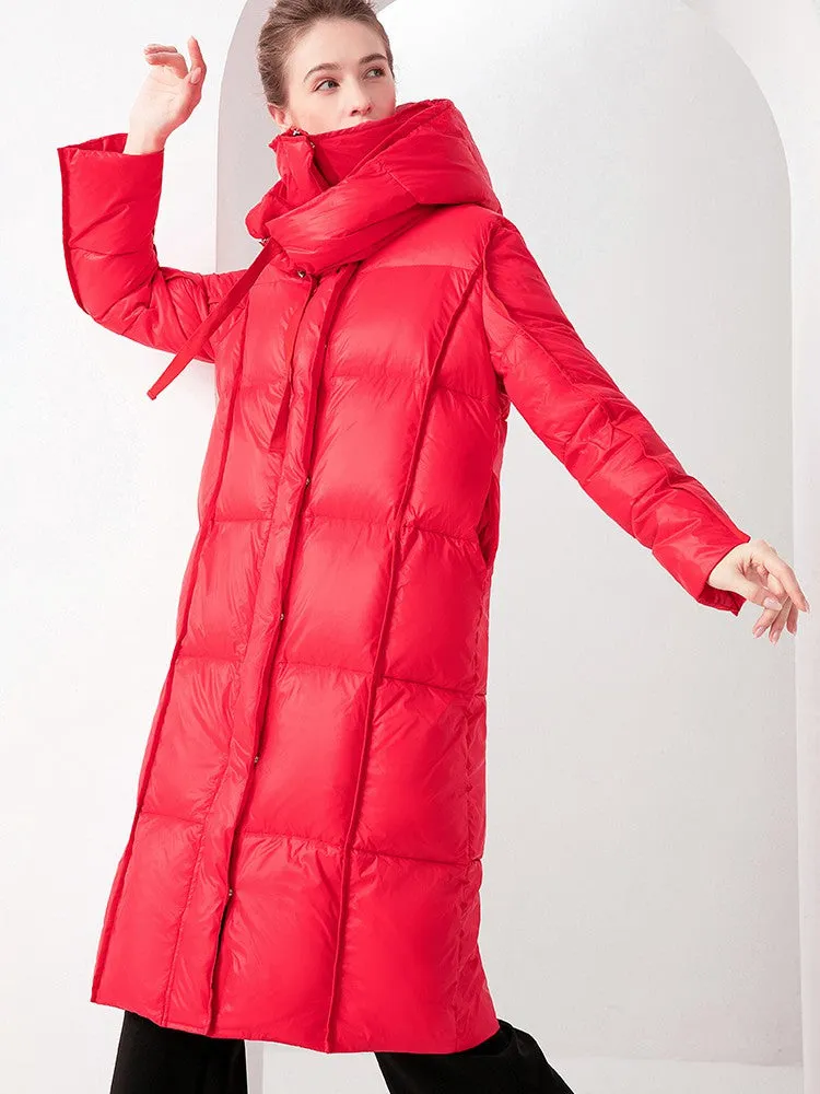 Hooded Quilted Down Snap Front Coat