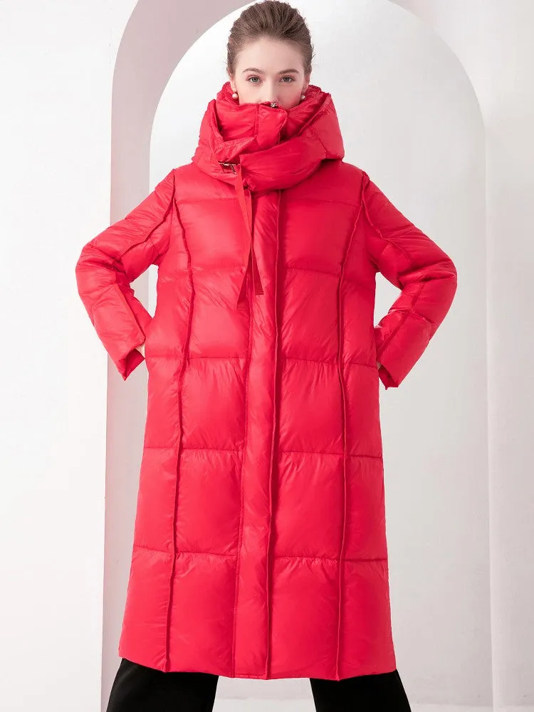 Hooded Quilted Down Snap Front Coat