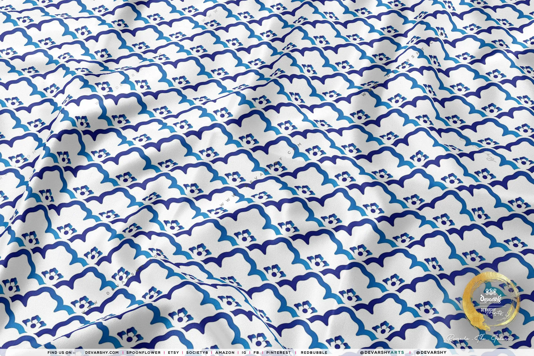 Indigo Pattern Apparel Fabric 3Meters , 9 Designs | 8 Fabrics Option | Fabric By the Yard | 034