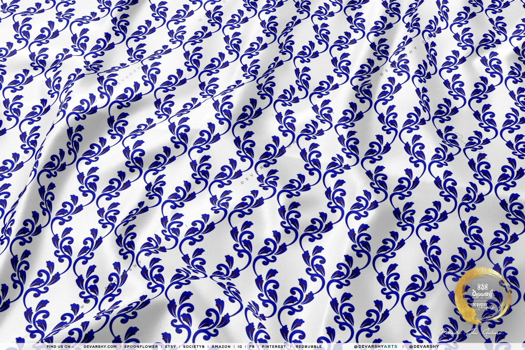 Indigo Pattern Apparel Fabric 3Meters , 9 Designs | 8 Fabrics Option | Fabric By the Yard | 034