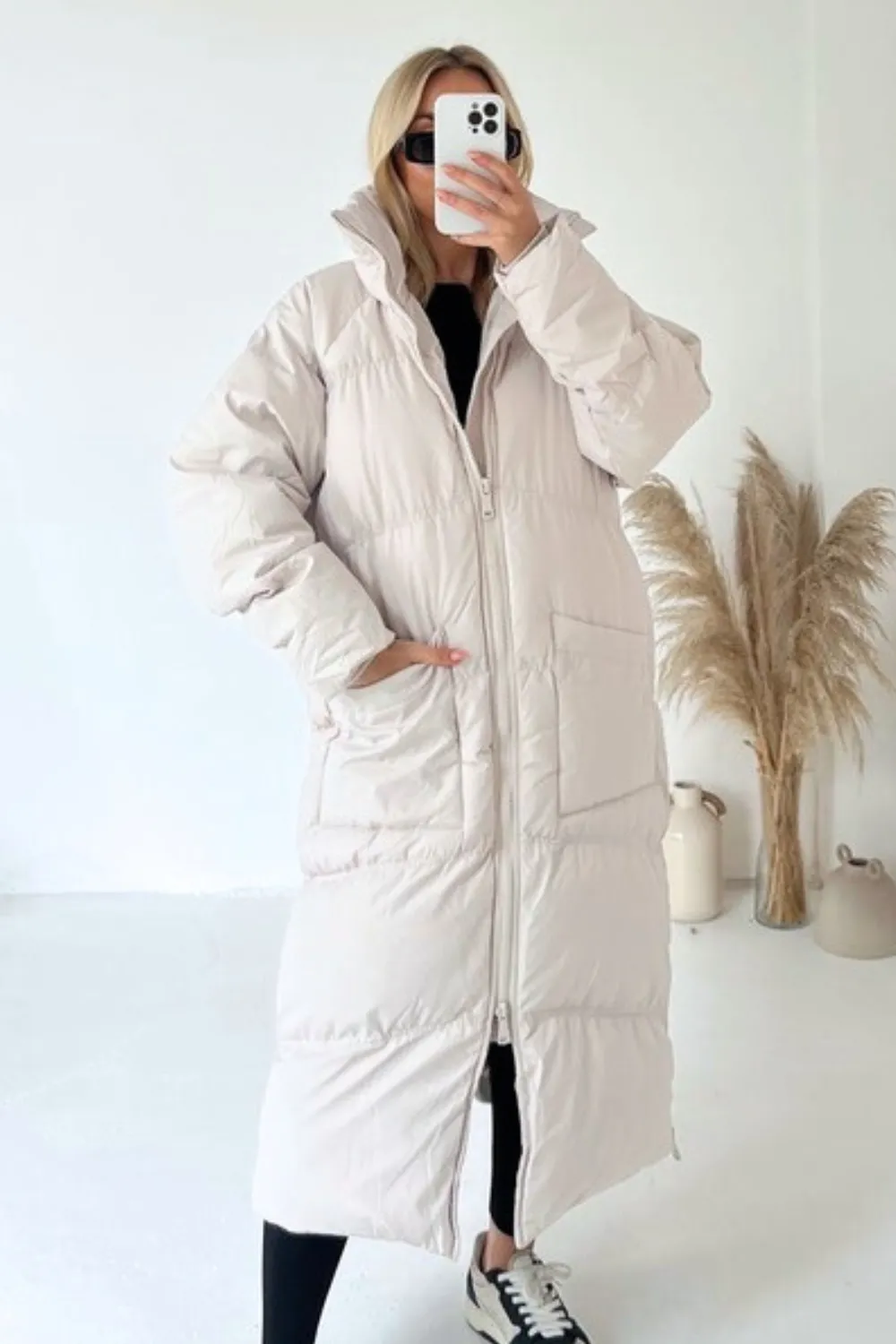 Isabel cream long puffer coat