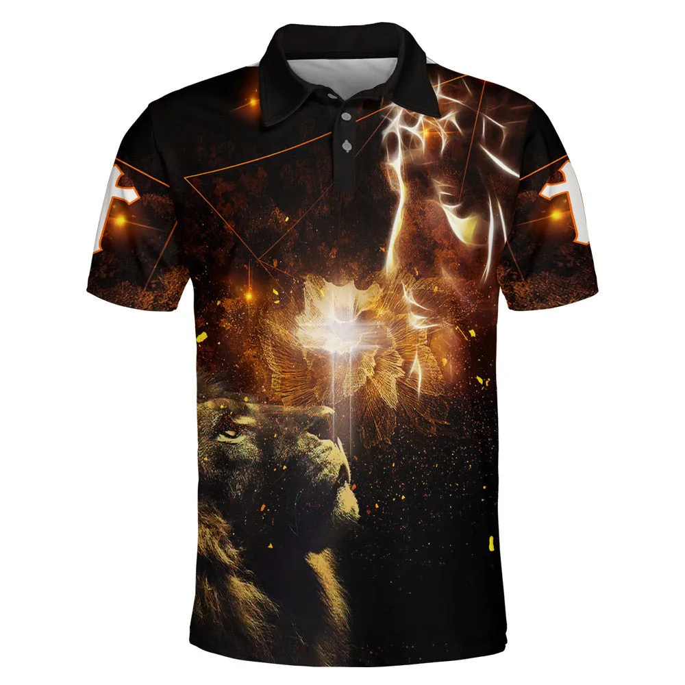 Jesus And Lion Cross Polo Shirt - Christian Shirts & Shorts