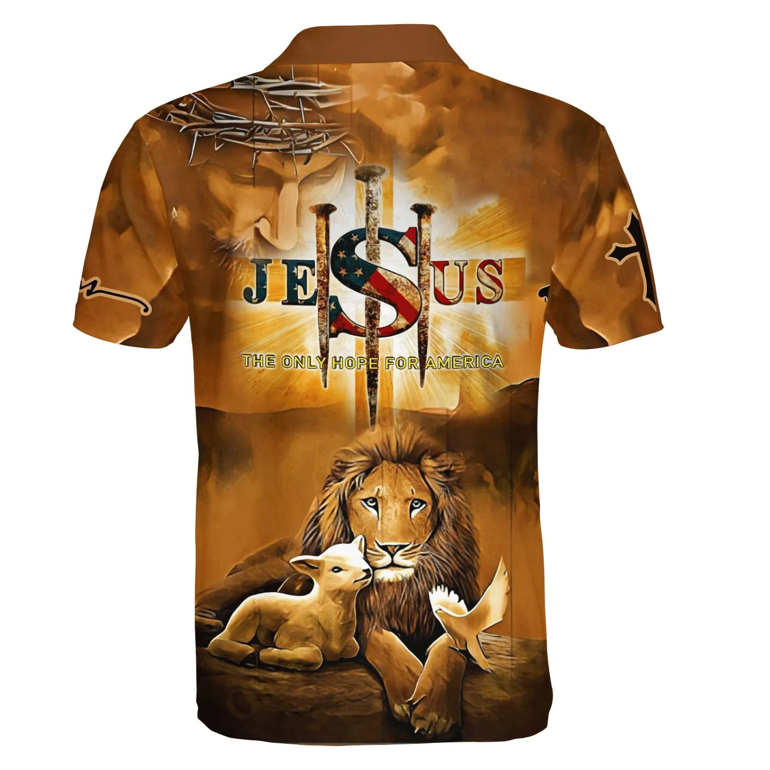 Jesus The Only Hope For America Lion Lamb And Dove Polo Shirt - Christian Shirts & Shorts