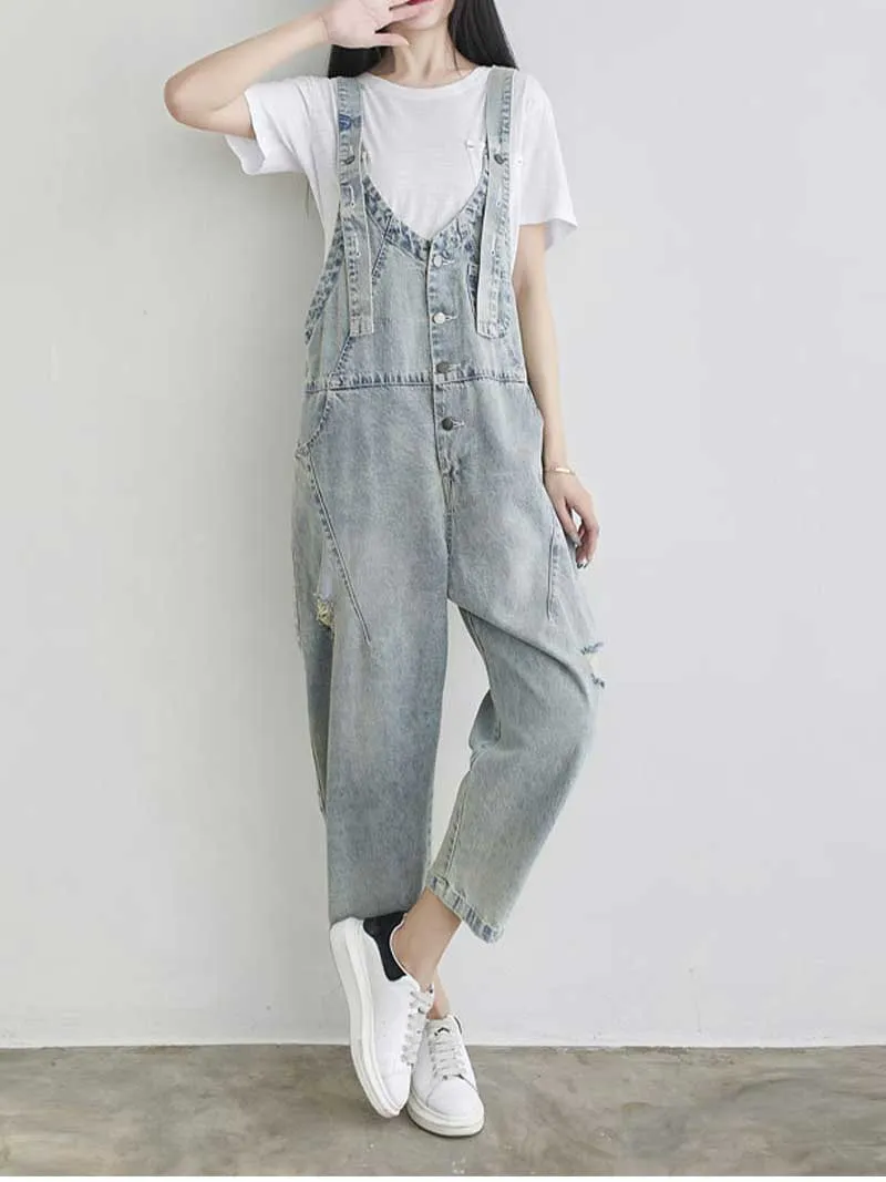 Keep Your dreams Save Denim Ripped Overall Dungarees