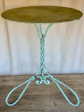 Late 19th Century French garden table with twisted metal base - aqua blue