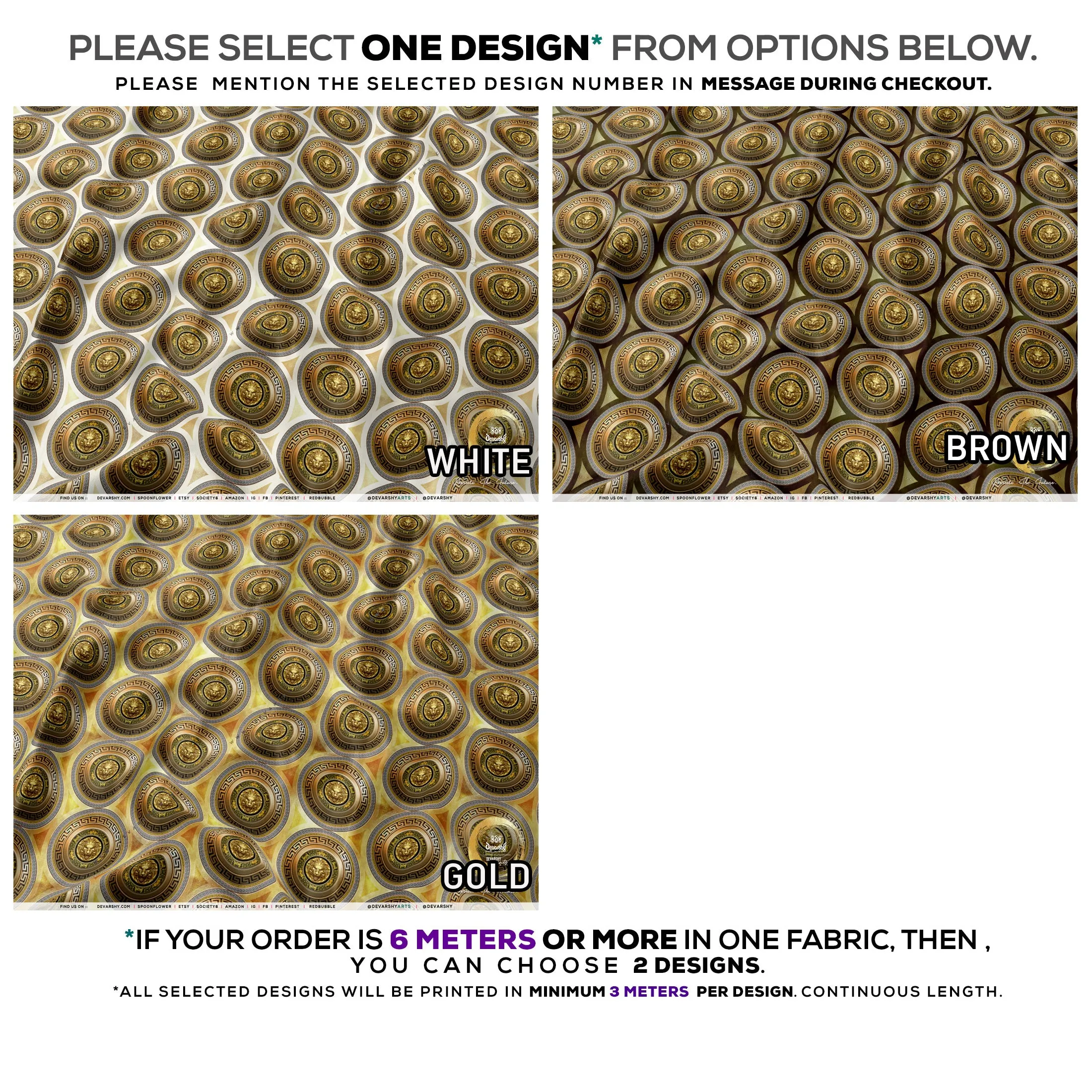 Lion Medallions Apparel Fabric 3Meters  | 3 Designs | 8 Fabrics Option | Fabric By the Yard | 059