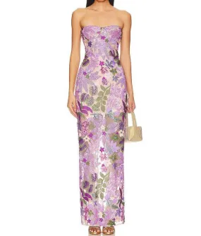 Lucyle Bandeau Floral Sequined Maxi Dress