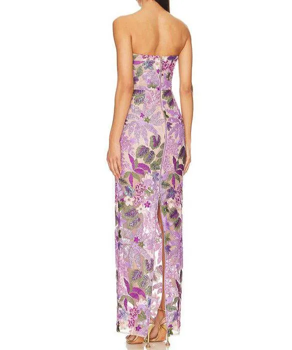 Lucyle Bandeau Floral Sequined Maxi Dress