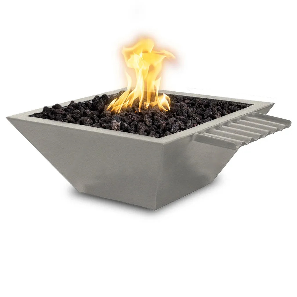 Maya 24" Fire and Water Bowl, Powder Coated Metal with Wave Scupper - Pool Feature